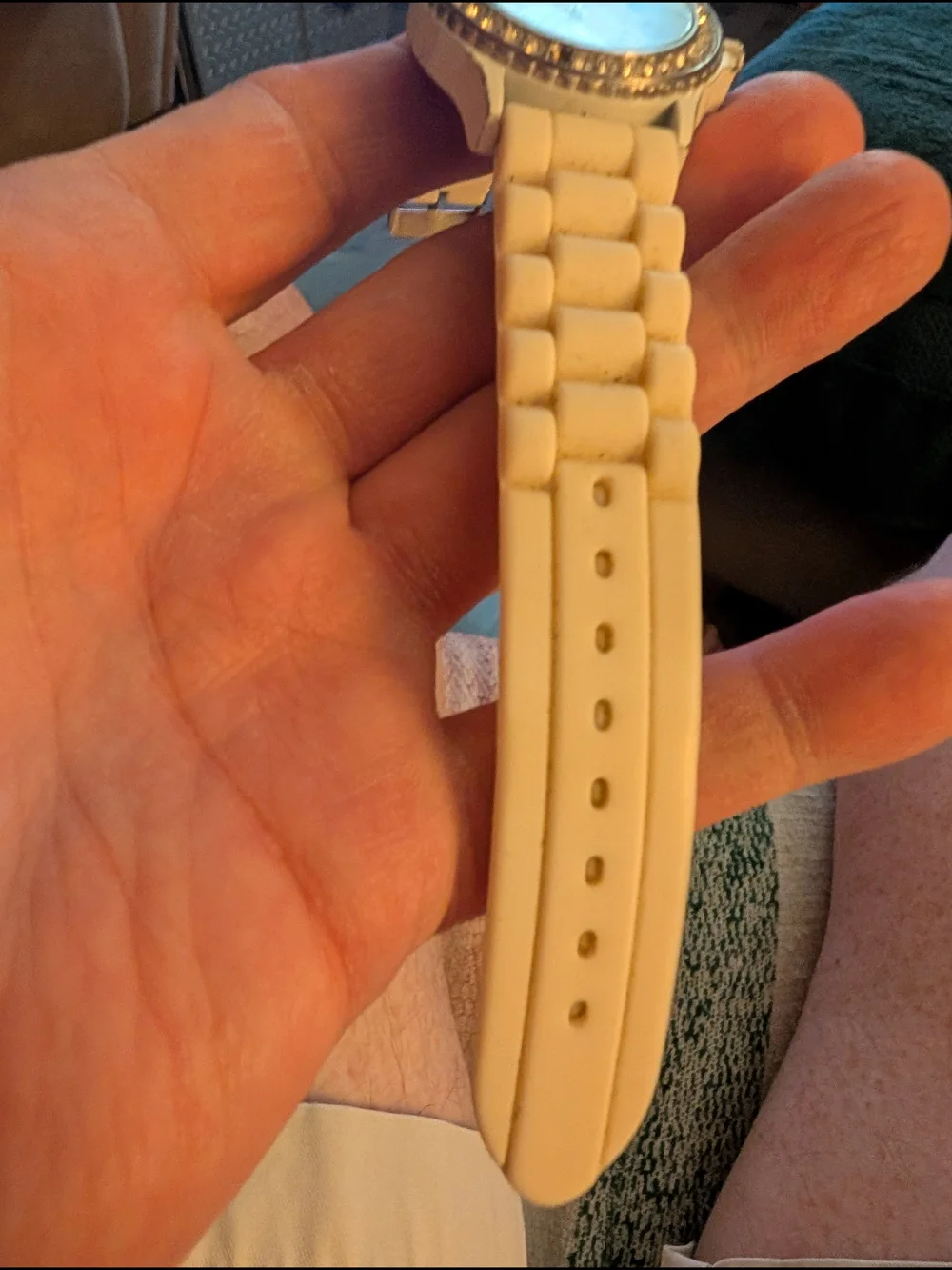 Vintage Narmi Crystal Bezel Silicone Strap Watch - White with Brand New Battery